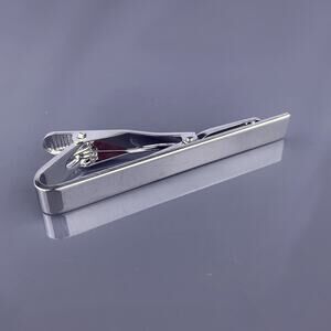 Simple Sleek Silver Tone Tie Clip Bar Plain Modern Formal Vintage